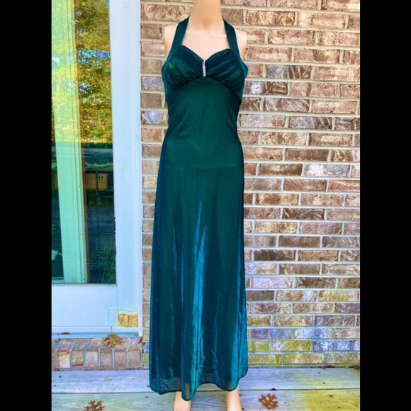 Vintage 90s Emerald Forest Green Shimmer Fairycore Whimsygoth Formal Prom Dress - Picture 5 of 10